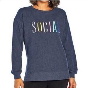Wildfox Embroidered Social Navy Crew Neck Sweatshirt Size M